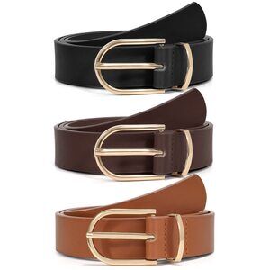 9996 3 Pack Women's Belts For Jeans Pants Fashion Gold Buckle Ladies Dress